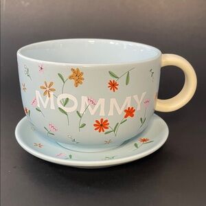 INDIGO Mommy Floral Soft Blue Mug & Saucer Set Cottagecore Family Coastal Whimsi
